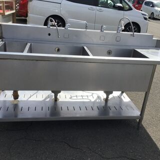 2槽シンク＋ダスト付き 蛇口4個 流し台 業務用 厨房 使いやすい作業