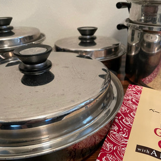 クイーンクックステンレス鍋セット　取扱説明書付　オフィシャルレシピ本付き