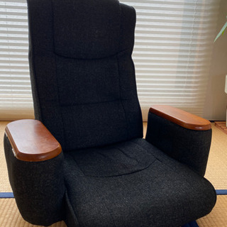 天然木肘付き回転座椅子 座ったままリクライニング ブラック(