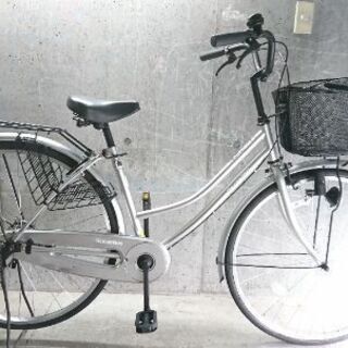 自転車中古 Pleasure Town カゴリアキャリア付き 鍵新品 タイヤ27インチ カラーシルバー