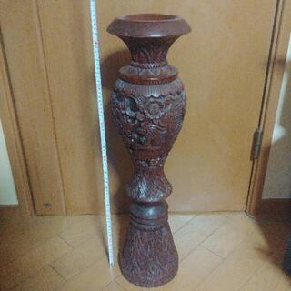 木製　約7kg　高さ約75.5cm　龍の彫刻　アジアン　花瓶　置物