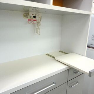 訳アリ】食器棚 レンジボード 幅90 キッチンボード 高橋木工  ホワイト×グレー ☆ PayPay(ペイペイ)決済可能 ☆ 札幌市 北区 屯田 訳アリ】食器棚 レンジボード 幅90 キッチンボード 高橋木工 ホワイト