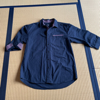 紺色　メンズシャツ　七分袖　ILLS  ジャケット