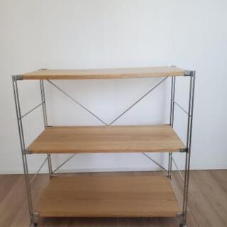 無印 ステンレスユニットシェルフ・オーク・ワイド 3段