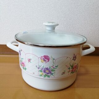 【未使用】花柄ホーロー鍋
