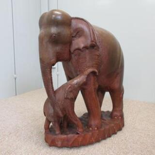 象の親子の置物/木製
