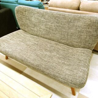 札幌市発 程度良好 無垢材家具 SabiSabi/サビサビ 2人掛けソファ 1掛けソファ オットマン 3点セット ファブリック 旭川家具