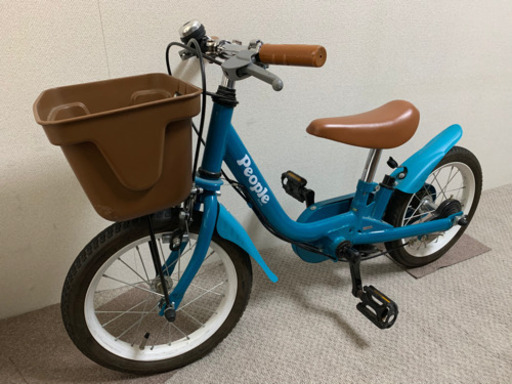 People(ピープル) いきなり自転車 14インチ [かじ取り式押し手棒付き、補助輪]  ターコイズ
