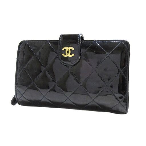 CHANEL シャネル パテントレザー ココマーク 二つ折り財布 黒 エナメル