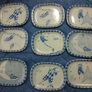 Kimiko作のピエロの楕円形お皿　9枚  