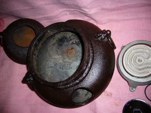 販売終了風炉釜鬼面風炉アラレ電熱器付高級品