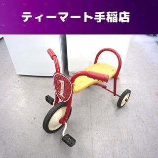 子供三輪車　木製シート×赤　レトロデザイン 　