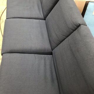 引取限定】3人掛け 木製 布ベンチソファ 青+茶 【小倉南区葛原