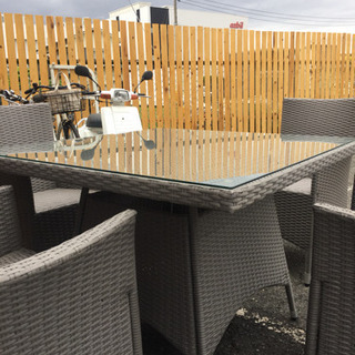 ★状態良いです★ オシャレなラタン調 ラウンジテーブルセット ガーデンテーブル テラステーブル ダイニングセット