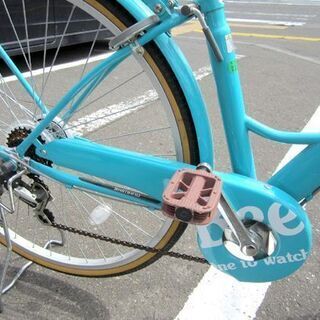 ☆27インチ  自転車 シティサイクル Bee 6段変速 カゴ・ライト・鍵付き 水色／ターコイズ 美品 札幌 北20条店