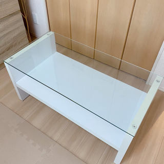 【ネット決済】ローテーブル　ガラステーブル　ホワイト