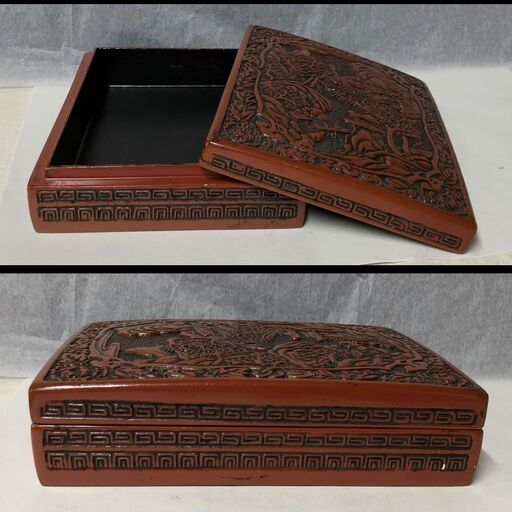 e498 堆朱 小箱 文箱 硯箱 木製 彫刻 小物入れ 中国美術 唐物