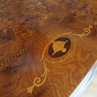 【お取引中】値下げ 美品 イタリア製 象嵌細工 オーバル型 ダイニングテーブル アンティーク 輸入家具 中古美品