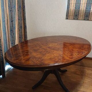【お取引中】値下げ 美品 イタリア製 象嵌細工 オーバル型 ダイニングテーブル アンティーク 輸入家具 中古美品