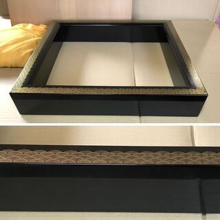 e615 炉縁 青海波蒔絵 共箱 在銘 木製 漆塗 蒔絵 茶道具