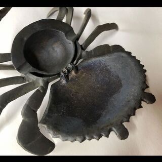 e642 銅器 蟹 カニ 置物 小物入れ