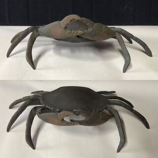 e642 銅器 蟹 カニ 置物 小物入れ