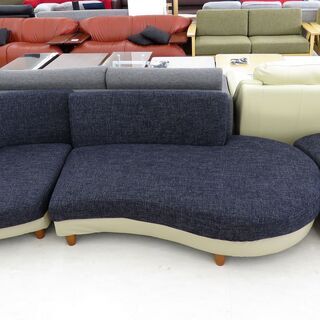 北海道/千歳市 札幌ファニシング インテリア/デザイン 3Pソファ カタチ変更可能 ネイビー系 三分割 クッション付き 近郊配送/店頭でのお受渡し大歓迎