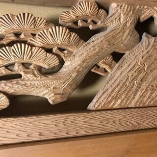 彫刻欄間 杉 松竹梅 二枚一組 両面 手彫り 天然木 特上級 和室 建具