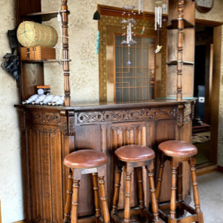 バーカウンターとハイチェア3脚セット