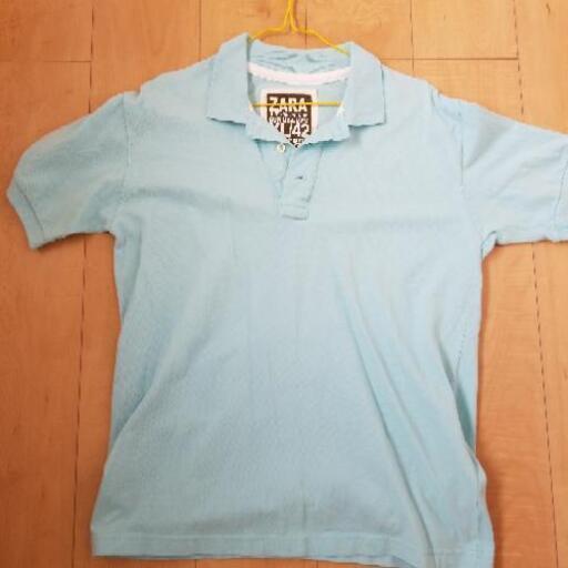 美品　ZARA　ポロシャツ　水色　XL