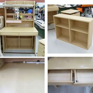 学習机 ホワイト×ピンク 幅100×奥行69.1×高160㎝ 3点セット カギ付