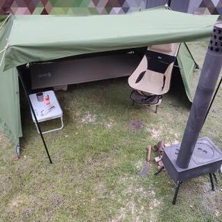 取引中軍幕 パップテント一人用 TC素材 ポリコットン防風防雨 タープスペース コンパクト アミーグリーン キャンピング アウトドア ソロキャンプ