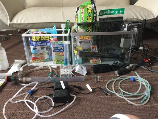 テトラ製40cm＆GEX製30cm水槽セット(LEDライトやヒーター等多数セット)