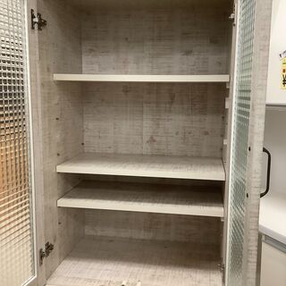 株式会社サンウッディ 食器棚 60DBスプーンⅡ 木目ホワイト【ユーズド 