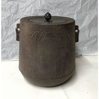 e790 茶釜 菊地政光 筒形釜 竹地紋 共箱 茶道具