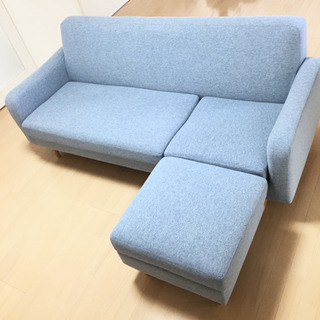 ブラウンのソファーカバー付き 大塚家具 3人掛けソファ+オットマン  