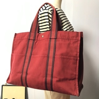HERMES エルメス フールトゥGM 赤デニム トートバッグ 肩かけ 