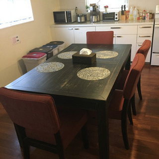 アメリカン　家具　ダイニングテーブル　イス4個、ベンチイス1個