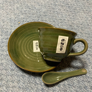 新品・未使用　コーヒー碗皿1客　陶製スプーン付