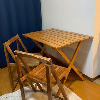 【ネット決済】テーブル・椅子　3点セット(木製)