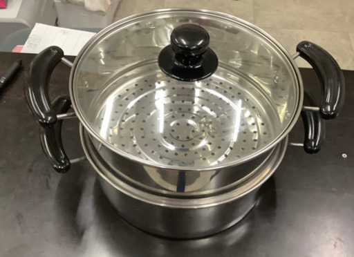 ステンレス製ガラス蓋付深型2段蒸し器　リサイクルショップ宮崎屋21.5.15F