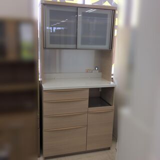 J555 【値下げ】Pamouna パモウナ 食器棚 キッチンボード WFシリーズ WFR-1000R ホワイトオーク 1000×500×2030 クリーニング済み