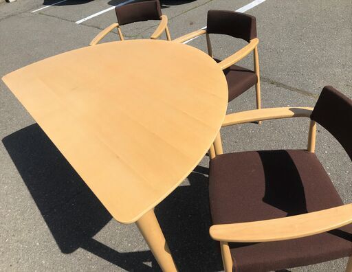 〇【1/27値下げ】ダイニングテーブル テーブル ＆イス3セット 半円テーブル チェア  椅子 机 木製 家具 居間 キッチン カフェ 店舗 オフィス 休憩ルーム （NF210515）Zi-639