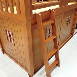 システムベッド ベッド はしご付き 小部屋風 引き戸 カーテン付き 中古 