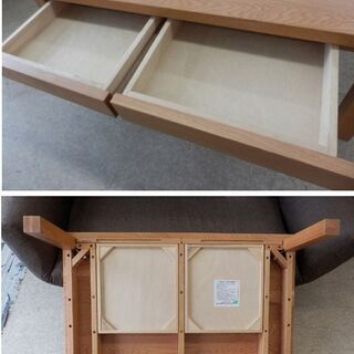 廃盤品 無印良品/MUJI 無垢材ローテーブル オーク材 90×60cm 引出し付き