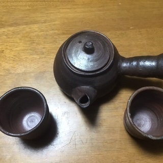 島武己（1943〜）南蛮荒焼き急須コップセット「本部阿弥陀古窯」「中城