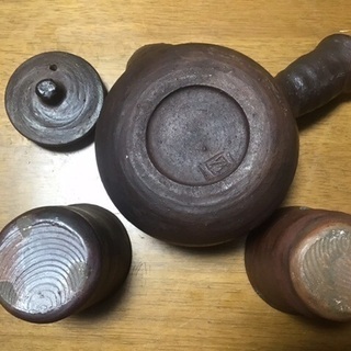 島武己（1943〜）南蛮荒焼き急須コップセット「本部阿弥陀古窯」「中城
