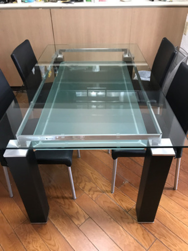 ガラス ダイニングテーブル&椅子4脚 - 山梨県の家具