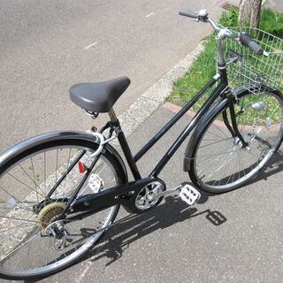 ママチャリ 27インチ 6変速 自動ライト カゴ 付き 黒 配達可能