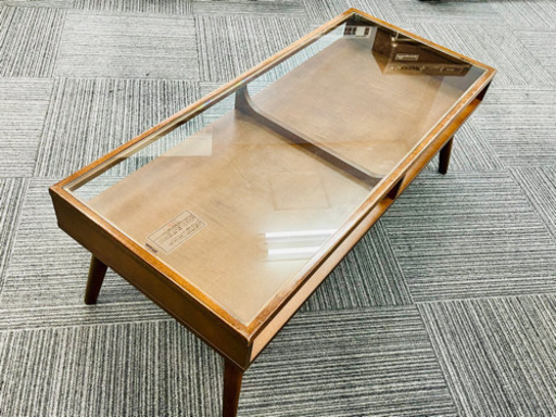 オシャレなガラス天板木製ローテーブル